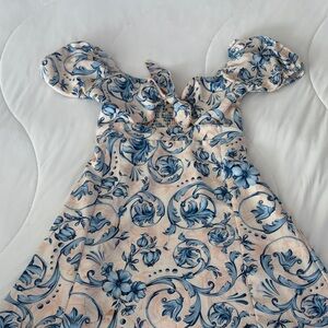 Agua Bendita Blue and Cream Floral Kids Dress